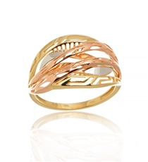 Zlatý tříbarevný prsten bez kamínků PR0472F + DÁREK ZDARMA