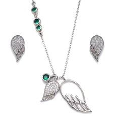 Sada šperků se zirkony náušnice a přívěsek bílá křídla a zelené krystaly 19001.3 emerald