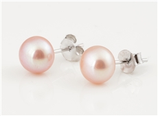 Stříbrné náušnice pecičky s růžovou perlou STNAU0985F