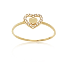 Zlatý prsten srdce s čirými zirkony PR0484F + DÁREK ZDARMA