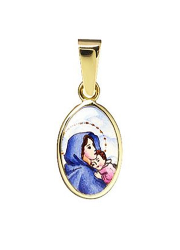 Zlatý smaltovaný přívěšek madonka Panna Maria s Ježíškem ZZ0799F + Dárek zdarma