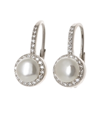 Dámské stříbrné naušnice s perlou a zirkony AGUC2397