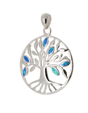 Stříbrný přívěšek strom života s modrými opály STRZ0792F 