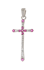 Stříbrný přívěšek kříž s růžovými a čirými zirkony STRZ0812F