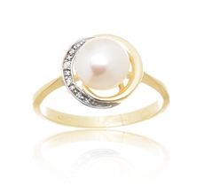 Dámský prsten ze žlutého zlata s bílou perlou PR0518F + DÁREK ZDARMA