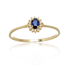 Dámský prsten ze žlutého zlata s diamanty a safírem BP0082F + DÁREK ZDARMA